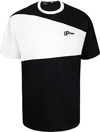 Image of Men's Sky Cut & Sew T-Shirt with Solid Panels - Black White (UK, Alpha, XL, Regular, Regular)