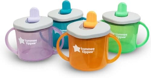 Image of Tommee Tippee First Cup Sippy Cup for Babies with Flip-Up Free-Flow Spout and Easy Gip Handles, 4m+, 190ml, 4 Pack