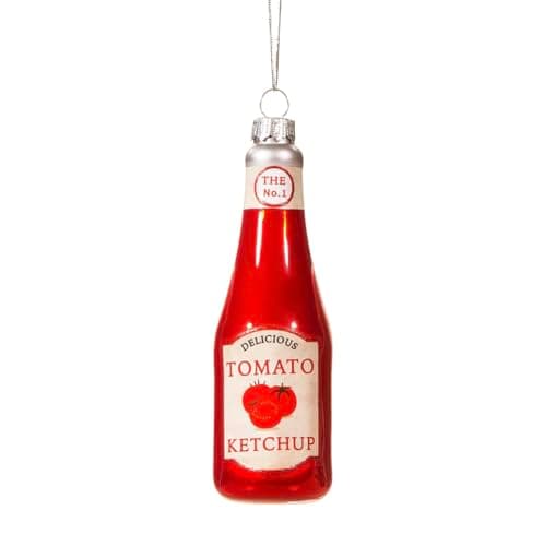 Image of Tomato Ketchup Bauble, Novelty Christmas Decoration, Hanging Tomato Sauce Glass Bottle Bauble, Fun Xmas Tree Decoration, Quirky Xmas Tree Ornament, Stocking Filler, Food Lovers Gift