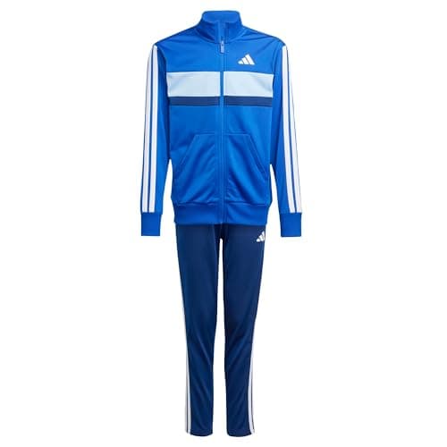 Image of adidas Unisex Kids SEASONAL ESSENTIALS TIBERIO 3 STRIPES TRICOT TRACKSUIT, Royal Blue/White/Glow Blue, 13-14 Years