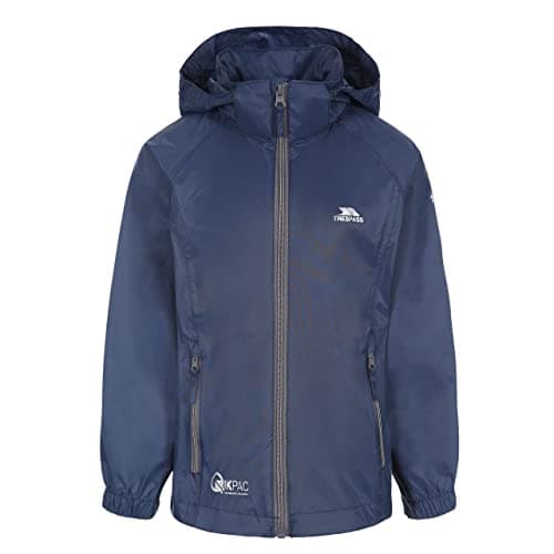 Image of Trespass Kids Waterproof Jacket Qikpac X - Wind Resistant Lightweight Breathable Rain Coat, Boys Girls Foldable Packaway Jacket, Children's Unisex Shell Jacket for School Walking Travelling