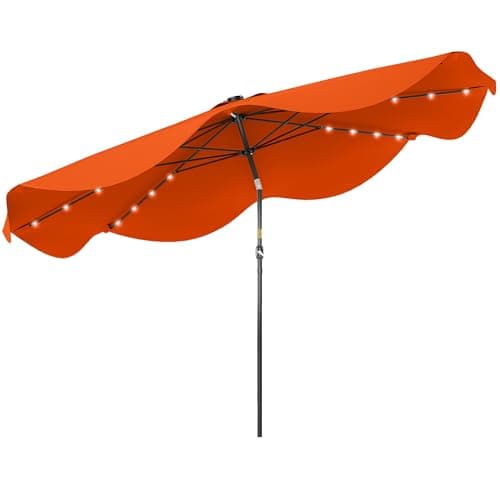 Image of Outsunny 3(m) Garden Parasol Umbrella with 32 Solar LED Lights and Tilt, Outdoor Market Table Umbrella Sun Shade Canopy with Crank, 8 Ribs, Orange