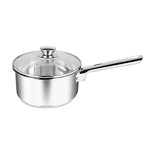 Image of Penguin Home Saucepan 16cm, 1.5 Litre Stainless Steel Sauce Pan with Glass Lid/Induction Safe Milk Pot with Double Pouring Lips/MilkPan Cookware Set Cooking Pots & Pans/Dishwasher Safe