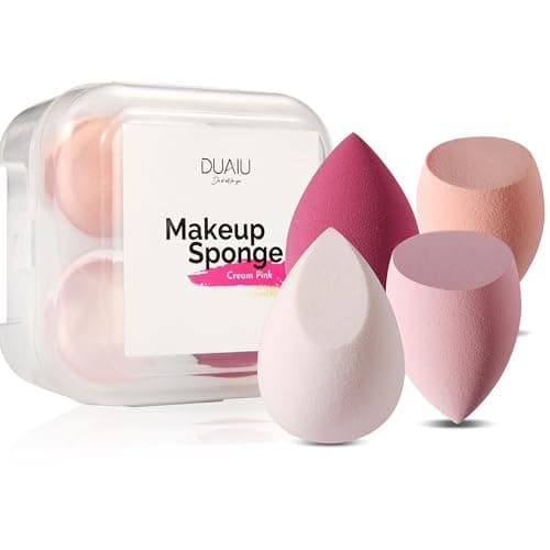 Image of DUAIU 4 Pack Beauty Blender Foundation Sponges Set 4 Color, Latex Free with 1 Sponge Holder Case for Liquid Foundation Powder Sunscreen and Cream