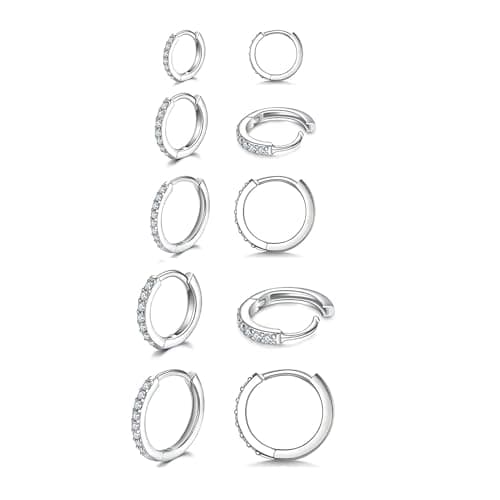 Image of kaguyo Tiny Silver Hoop Earrings for Women, Small 925 Sterling Silver Hoop Earrings with Clear Zirconia Huggie Hoops Earrings For Women Girls 5-14mm (5mm hoop earrings)