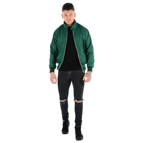 Image of MyShoeStore Harrington Jacket Adults Unisex Mens Ladies Womens Vintage Classic Retro Scooter 1970'S Bomber MOD Skin Tartan Lining Coat Top, Green, XXL
