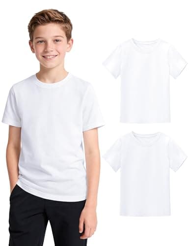 Image of Witwot 2 Pack Boys Plain T-Shirts Kids Cotton Crew Neck Tshirts Unisex Short Sleeve School Top Tee for Children 11-12 Years White Tag 150