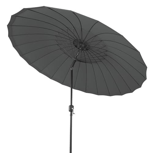 Image of Pamapic Shanghai Garden Parasol, 2.7m Garden Umbrella with 24 Fibreglass Ribs, Tilt & Crank, UV Protection, Parasol Umbrella for Patio, Balcony, Backyard, Dark Gray