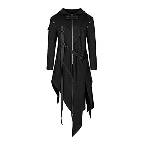 Image of Men's Lightweight Down Jacket Party Punk Hoodie in Asymmetric Style Coats & Jackets Round Collar Men, black, S