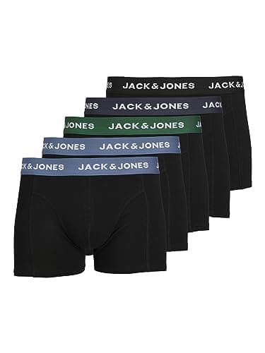 Image of JACK & JONES Mens Jacsolid Trunks 5 Pack Op Boxer Shorts, Black - White, M UK