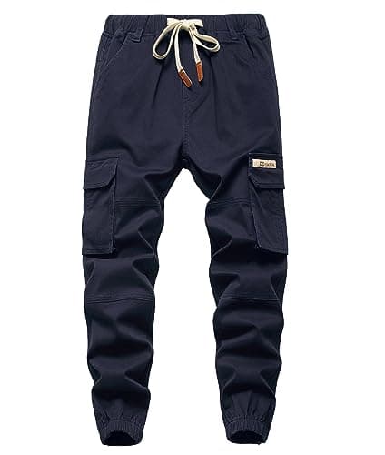 Image of YoungSoul Boys Joggers Pants Casual Drawstring Elastic Slim Fit Kids Cargo Trousers Navy UK:13-14 Years (manufacturers's Size: 170)