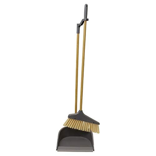 Image of JVL Store Bamboo Long Handle Dustpan and Bristle Brush Set, Natural