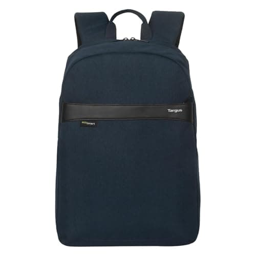 Image of Targus® 15.6" GeoLite™ EcoSmart® Essentials Backpack, Navy, With Padded Laptop Compartment, Front Zip Pocket and Durable Water Resistant Fabric. Padded Back Panel for Comfort.