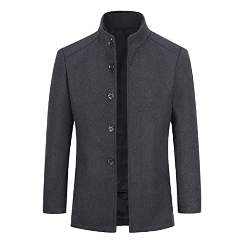 Image of Sliktaa Mens Wool Coat Thick Trench Jacket Stand Collar Warm Overcoat Winter Coats(1 x Jacket+1 x Gilet), Grey, L