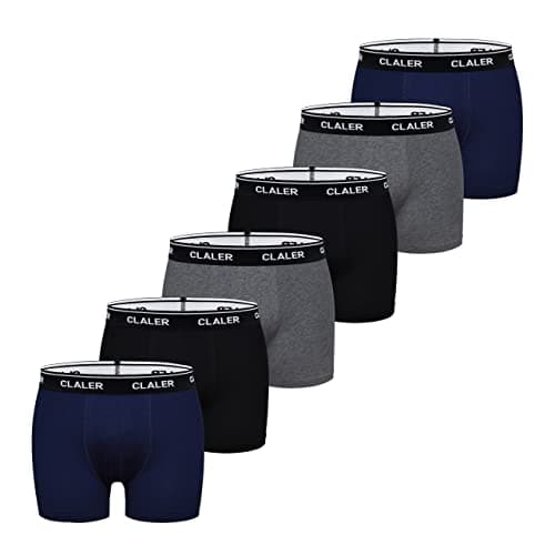 Image of CLALER Men's Boxer Shorts 6 Pack Stretchy Soft Fitted Cotton Mens Trunks Underwear Multipack Breathable Classic Fit Briefs S, M, L, XL, XXL (Black ×2+Navy Blue ×2 + Dark Grey ×2, M)