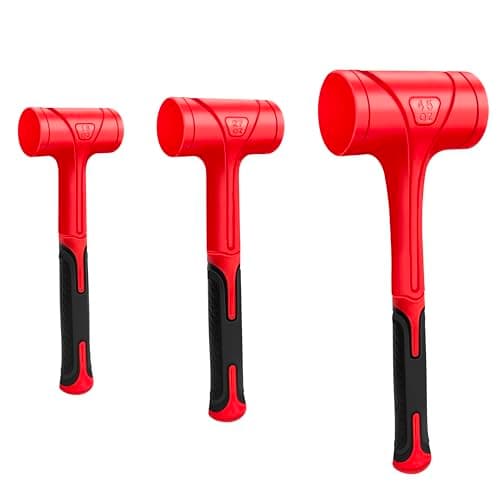 Image of C&T Dead Blow Hammer Set of 3 Red and Black Shockproof Design No Rebound Hammer Unibody Molded Checkered Grip Spark and Rebound Resistant