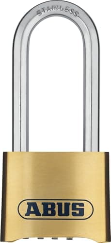 Image of ABUS Combination Padlock 180IB/50HB63 with 4 Digit Code - Padlock with high Stainless Steel Shackle - Weatherproof - Ideal for Indoor and Outdoor - ABUS Security Level 5 - Brass
