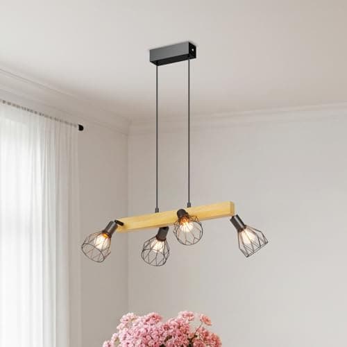 Image of LVWIT Black Hanging Lights,Kitchen Island Lights,Pendant Lighting,Wood Ceiling Light Fitting,4 Way Drop Lights Ceiling,Spotlights Ceiling Lights for Dining Room(E14 Base,NO Bulbs)