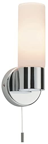 Image of Saxby Pure Bathroom Wall Light - IP44 Modern Indoor Wall Lights with Pull Cord Switch - LED Bathroom Fitting in Chrome Plate Finish - Requires 40W E14 Candle (Not Supplied)