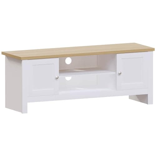 Image of Vida Designs Arlington 2-Door TV Unit Unit with Wood, White and Oak, H 49 x W 128 x D 39 cm