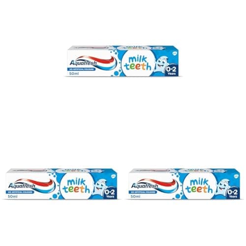 Image of Aquafresh Milk Teeth Baby Toothpaste 0-2 years, Toddler Toothpaste for Infants, Gentle care for Milk Teeth, Pack of 3 x 50ml