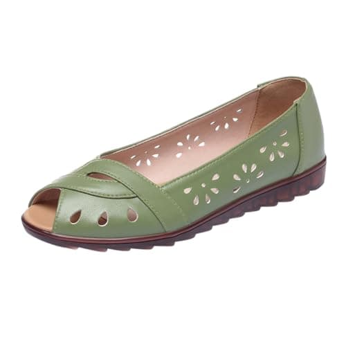 Image of UK 5.5 Women's Ladies Lightweight Slip-on Faux Leather Low Wedge Court Shoes Open Peep Toe Shoes Sandals Pumps 002_Green