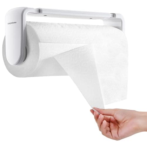 Image of simpletome Paper Towel Holder ONE HAND TEAR Adaptive Tension Arm Adjustable Length 9.4-11inch/24-28cm (White)