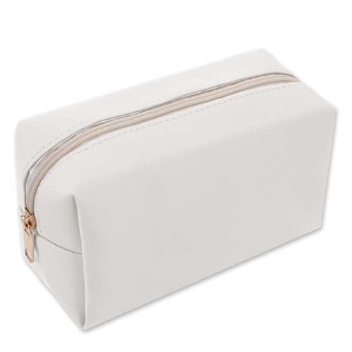 Image of Makeup Bag PU Leather Cosmetic Bag Small Make Up Organizer Portable Storage Purse Large Capacity Waterproof Neat Multifunctional Zipper Pouch Travel Toiletry Bag for Handbag Women Daily Use(White)
