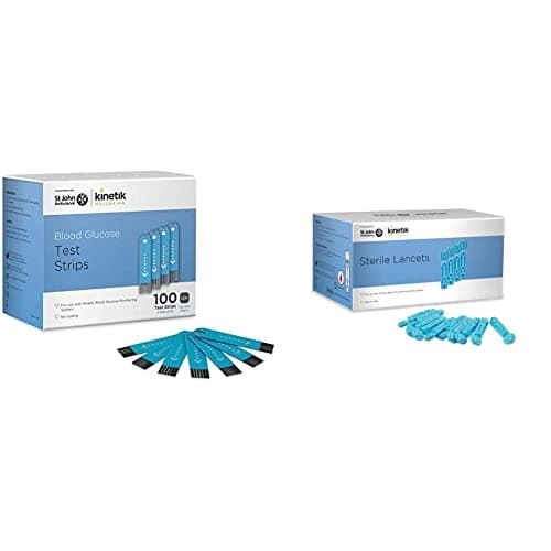 Image of Kinetik Wellbeing Blood Glucose Test Strips (Pack of 100) – Used by The NHS & Kinetik Wellbeing Sterile Lancets (Pack of 200) – Used by The NHS – in Association with St John Ambulance