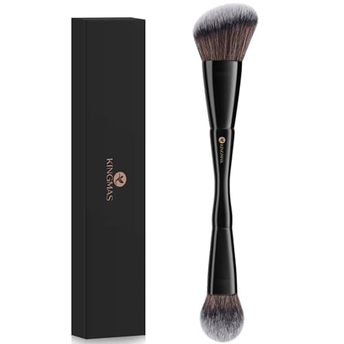 Image of KINGMAS Foundation & Bronzer Duo Brush, Double-sided Beveled and Round Contour Brush, Synthetic Bristles for Blending Liquid and Powder Foundation, Concealer, Cream Blush (Black).