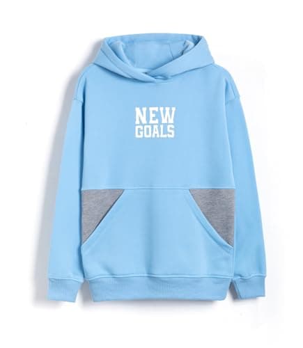 Image of Bienzoe Boys Long Sleeve Hoodie: Kids Soft Knit Hooded Sweatshirt - Comfortable for Spring Fall School Sports Outdoor Casual Blue Size 16