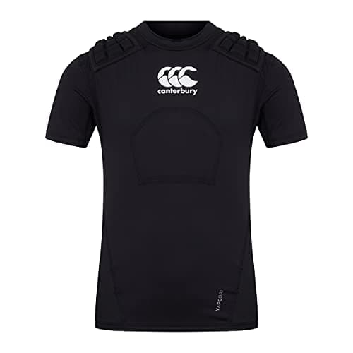 Image of Canterbury Junior Unisex Pro Protection Rugby Vest | Protect Chest & Shoulders | Breathable | Lightweight and Flexible Protective Vest, Black/Whte/Silver, LB