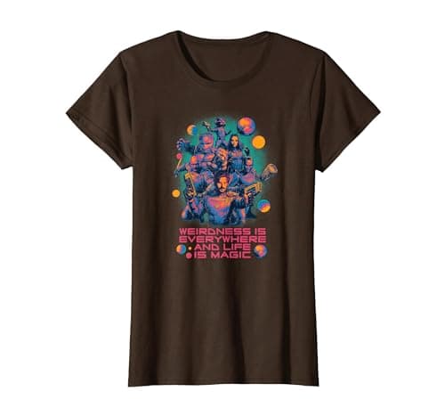 Image of Marvel Guardians of The Galaxy Volume 3 Weirdness Everywhere T-Shirt, Women, Brown, Medium