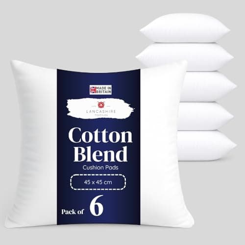 Image of Lancashire Textiles 6 Pack Luxury 18" x 18" (45 x 45cm) Cotton Blend Cushion Pads with Super Bounce Polyester Fibre, Made of Finest British Materials