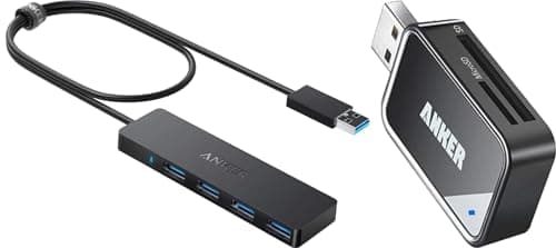 Image of Anker 4-Port USB 3.0 Hub, Ultra-Slim Data USB Hub with 2 ft Extended Cable [Charging Not Supported] & 2-in-1 USB 3.0 SD Card Reader
