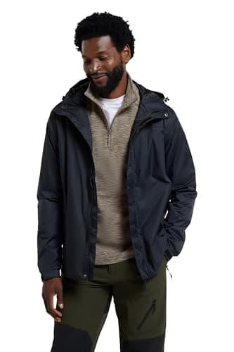 Image of Mountain Warehouse Torrent Mens Waterproof Rain Jacket - Waterproof & Lightweight Raincoat with Taped Seams, Zipped Pockets - Spring Summer Travelling & Outdoors Black M