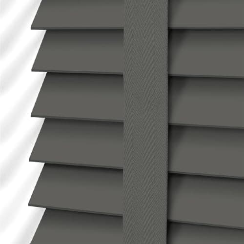 Image of Ev Dekor Faux Wood Blinds - Wooden Grain window Venetian Blind 50mm Horizontal Slats - White Silver/Grey Tape TRIMMABLE, Child Safe Window Shades (Dark Grey Embossed Pattern, W90cm x L150cm)