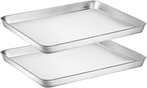 Image of Baking Sheet Cookie Sheet Set of 2, Umiten Stainless Steel Baking Pans Tray, Non Toxic & Healthy, Mirror Finish & Rust Free, Easy Clean & Dishwasher Safe (10 x 8 x 1 inch)