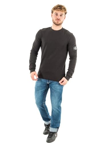 Image of Calvin Klein Jeans Men Long-Sleeve T-Shirt Badge Waffle LS Basic, Black (Ck Black), S