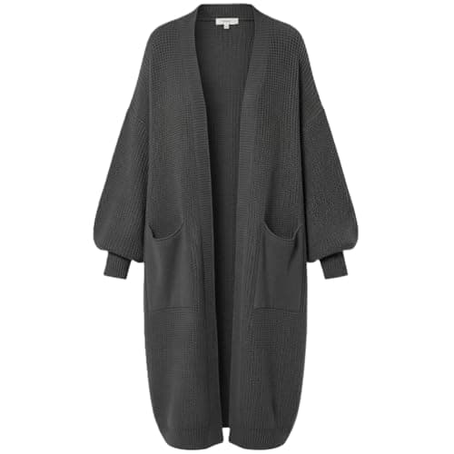Image of FAIRY TRENDZ Women's Long Balloon Sleeve Cardigan - Chunky Knitted Open Front Coatigan with Pockets - Warm Thick Oversized Coatigan Jumper for Ladies (UK, Alpha, One Size, Regular, Regular, Charcoal)