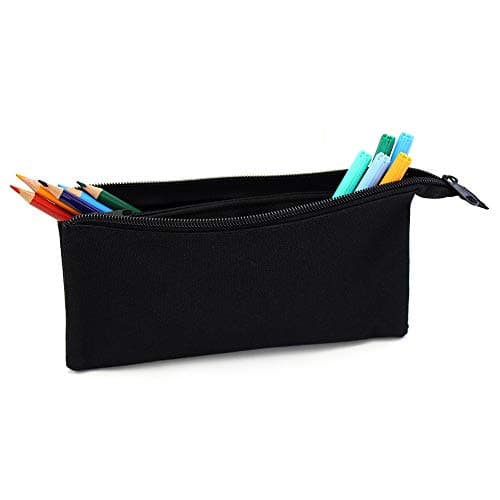 Image of Fashion Stationery Black Triple Pocket Pencil Case Flat Zipper Pencil Pouch for Boys Girls Teenagers