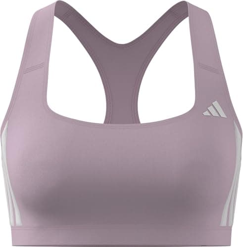 Image of adidas Women's Optime Essentials Workout 3-Stripes Medium Support Bra, Clear Pink/White, S