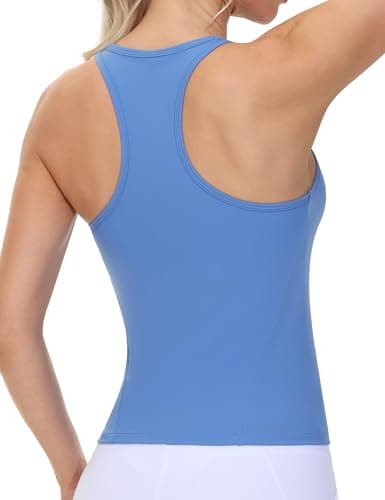 Image of THE GYM PEOPLE Womens Sport Racer Back Gym Tank Tops Slim Fit Workout Sleeveless Basic Yoga Vest Tops for Yoga Running,Sea Blue,S