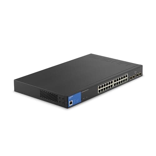 Image of Linksys 24 Port Gigabit Managed Network Switch with 4 x 1Gb Uplink SFP Slots - POE / POE+ Ports, QOS, Static Routing, VLAN, IGMP Features - Metal Housing, Desktop or Wall Mount - LGS328PC
