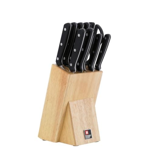Image of Richardson Sheffield Cucina 10-Piece Knife Block Set – Stainless Steel Kitchen Knives with Silver Handles & Wooden Block – Chef, Bread, Santoku & Paring Knives – Cutlery Set for Home Cooking
