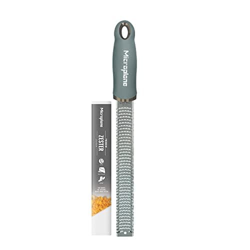 Image of Microplane Zester Grater in Eucalyptus Green for Citrus Fruits, Hard Cheese, Ginger, Chocolate and Nutmeg with Fine Stainless Steel Blade - Made in USA