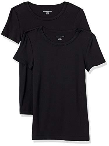 Image of Amazon Essentials Women's Slim-Fit Short-Sleeve Crewneck T-Shirt, Pack of 2, Black, L