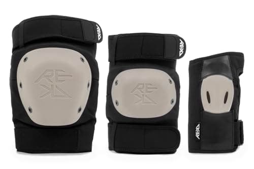 Image of REKD Shield Triple Pad Set with exclusive knee & elbow caps, 360° wrist protection, easy to put on over or under clothing, comfortable lining & hook & loop closure. Unisex for Children and Adults.