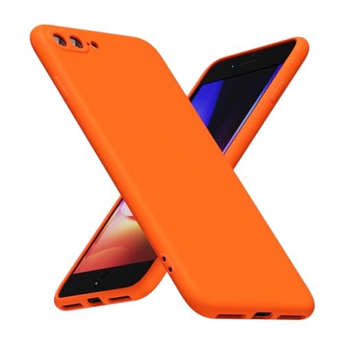Image of LoeoeL for iPhone 8 Plus/ 7 Plus Phone Case Silicone, Fluorescent Neon Orange Bright Color Matte TPU, Minimalist Ultra Thin Slim Soft Rubber Gel Girly Cute Case for Women Men, Camera Cover Protection