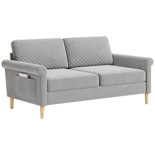 Image of Vesgantti Velvet 2 Seater Sofa, 164cm Loveseat Sofa with Bilateral Pocket Storage, Upholstered Couch Perfect for Living Room, Bedroom, Office, Apartment, Tool-free Assembly, 164L*76D*85Hcm, Light Grey